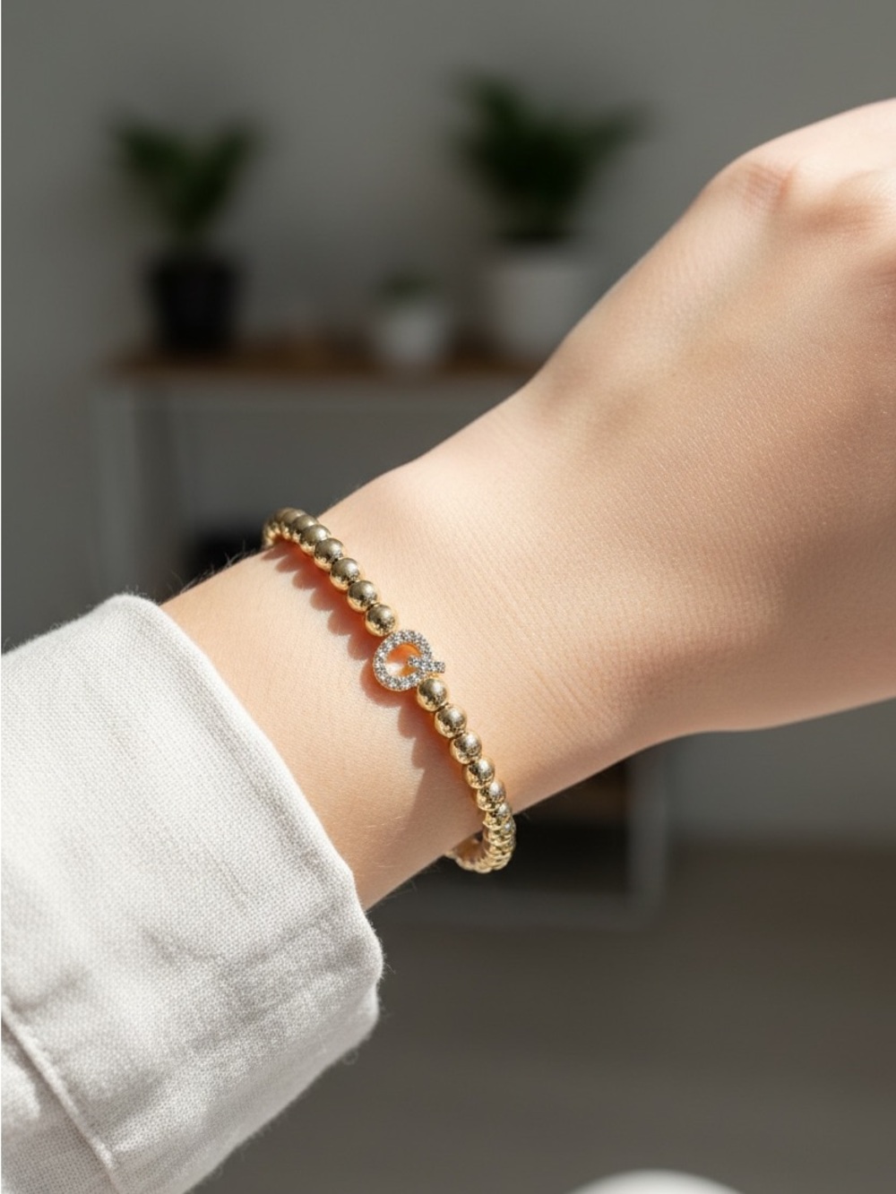 Gold Beaded Heart Accent Bracelet - Elegant Women’s Jewelry
